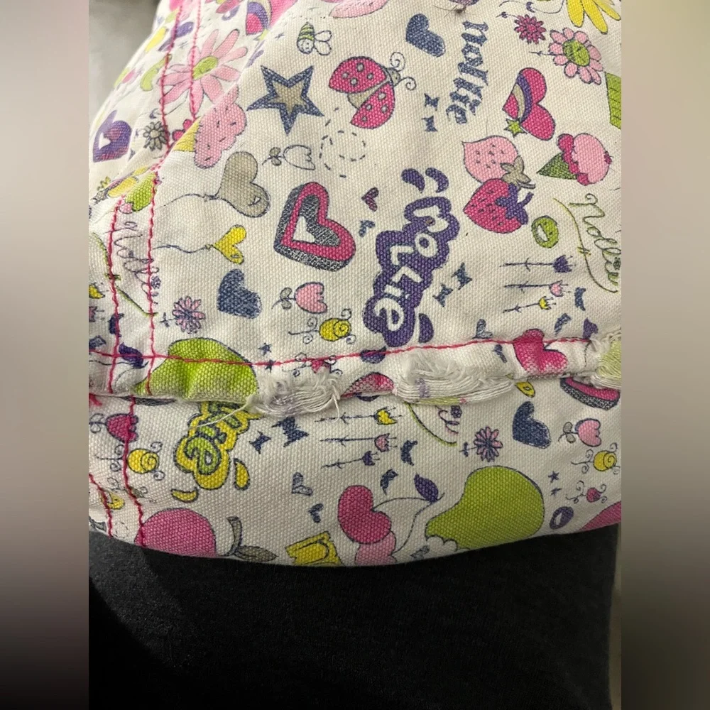 Cute Kawaii Colorful Canvas Tote Bag | Hearts, Strawberries & Fun Print - Picture 4 of 6